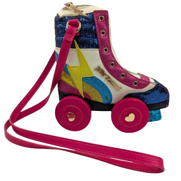 Betsey Johnson Handbags - Betsey Johnson Roller Skate Blue Pink Yellow Rainbow Glitter Crossbody Bag Purse